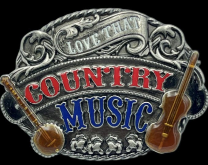 Belt Buckle Love Country Music Banjo Guitar Musician Western Belts Buckles