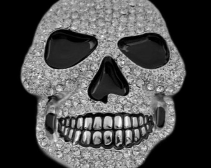 White Bling Rhinestones Skull Head Belt Buckle