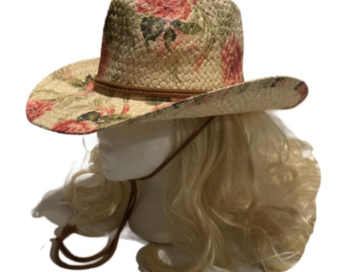 Floral Roses Straw Hat Summer Outdoor Women's Western Cowboy Breathable Hats