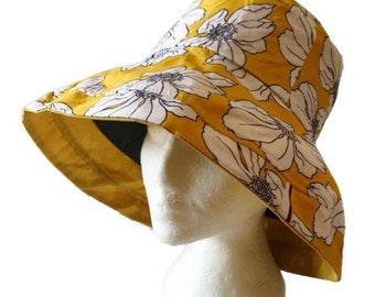 Reversible Sun Hat Wide Brim UV Protection Women's Summer Floral Foldable Bucket Hats