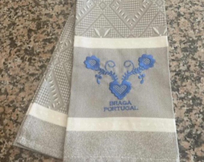 Embroidered Beige Braga Portugal Portuguese Souvenir Cotton Dish Towel