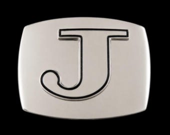 Initial J Letter Name Tag Monogram Chrome Belt Buckle Buckles