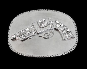 Rhinestone Gun Revolver Weapon Western Belt Buckle Buckles