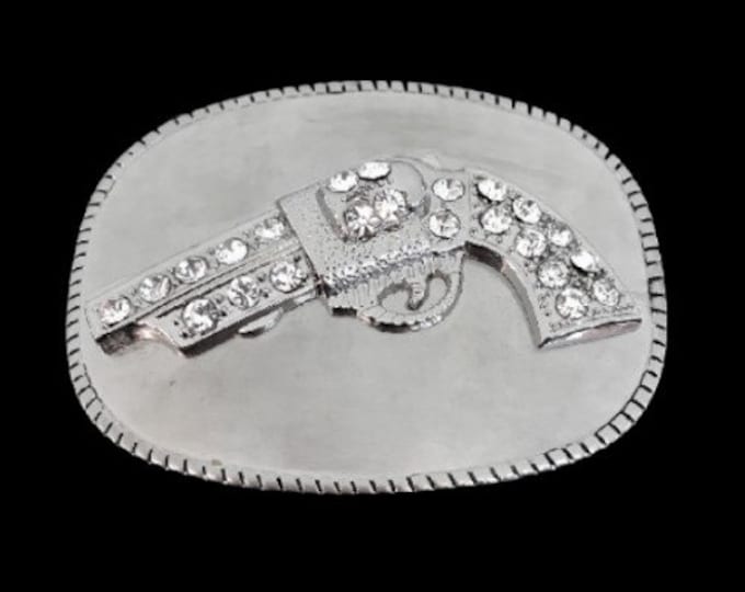 Rhinestone Gun Revolver Weapon Western Belt Buckle Buckles