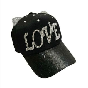 Love Bling Rhinestone Cat Ears Women's Baseball Cap Outdoor Sun Hat