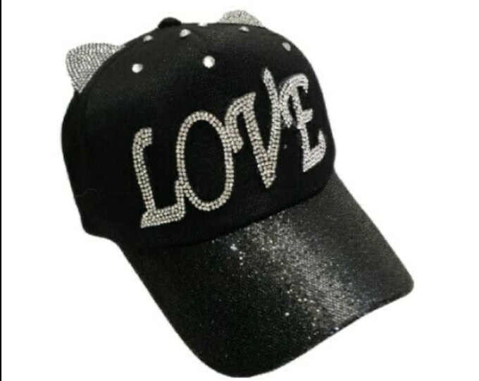 Love Bling Rhinestone Cat Ears Women's Baseball Cap Outdoor Sun Hat