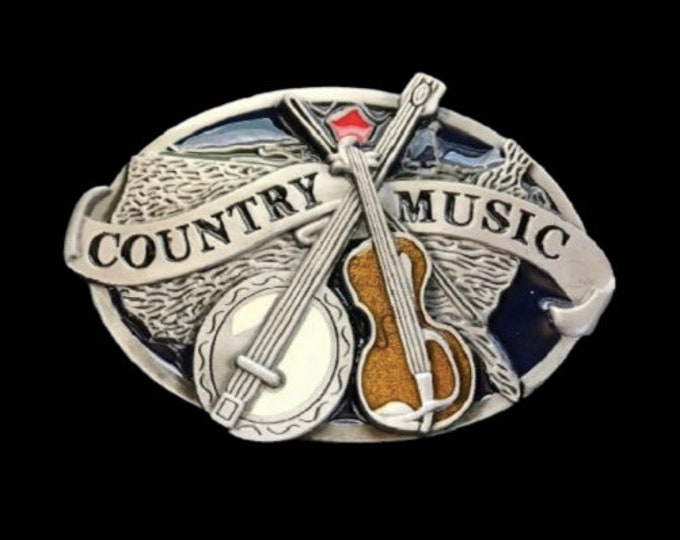 Country Music Belt Buckle Violin Banjo Musical Western Belts & Buckles