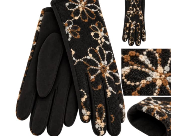 Women's Embroidered Winter Touch Screen Gloves Warm Fashion Hand Warmer