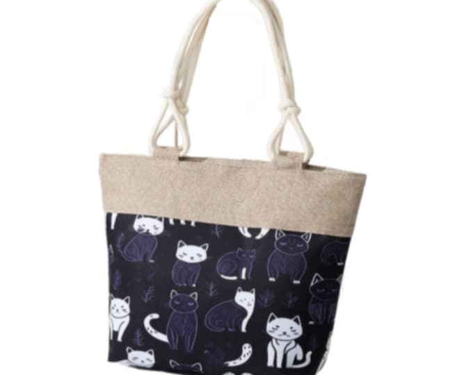 Large Capacity Zipper Handbag Shopping Travel Cat Tote Shoulder Beach Bag