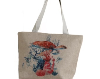 Large Capacity Zipper Handbag Shopping Travel Tote Shoulder Turtle Beach Bag