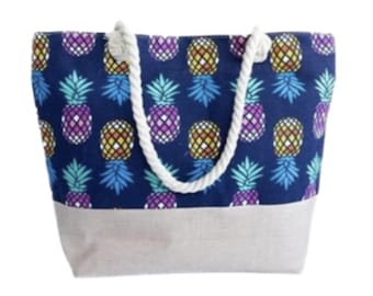 Large Capacity Zipper Handbag Shopping Travel Tote Shoulder Beach Bag Pineapple