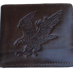 Portefeuille pour homme à trois volets en cuir véritable avec motif embossé American Eagle