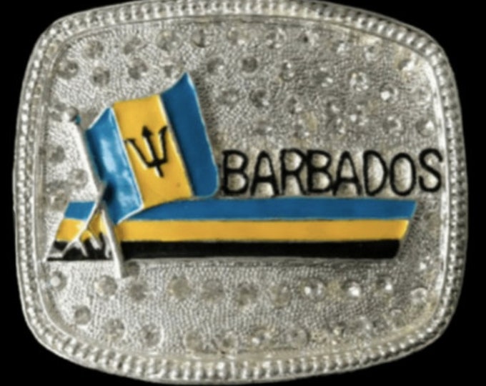 Barbados Flag Belt Buckle Caribbean Island Rhinestone Buckles Belts