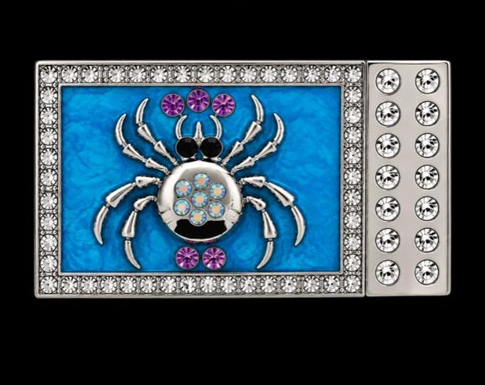 Spider Crystal Blue Rhinestone Spiders Insects Belt Buckle Buckles