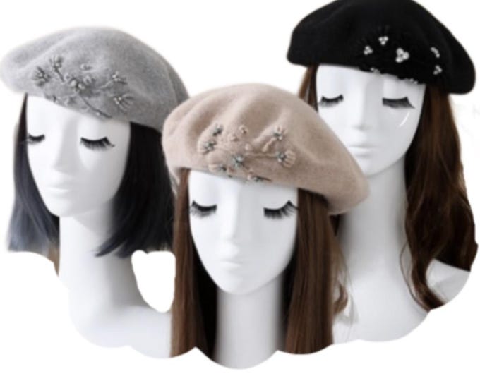 Women Winter Warm Beret Hat Vintage French Style Soft Wool Cap Beanie Hat Autumn