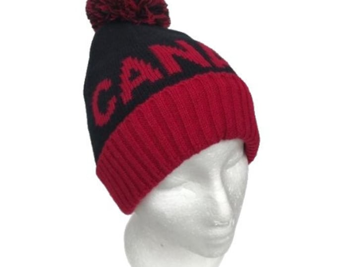 Unisex New Beanie Hat Tuque Winter Canada Maple Leaf Red Black Pom Pom Knitted