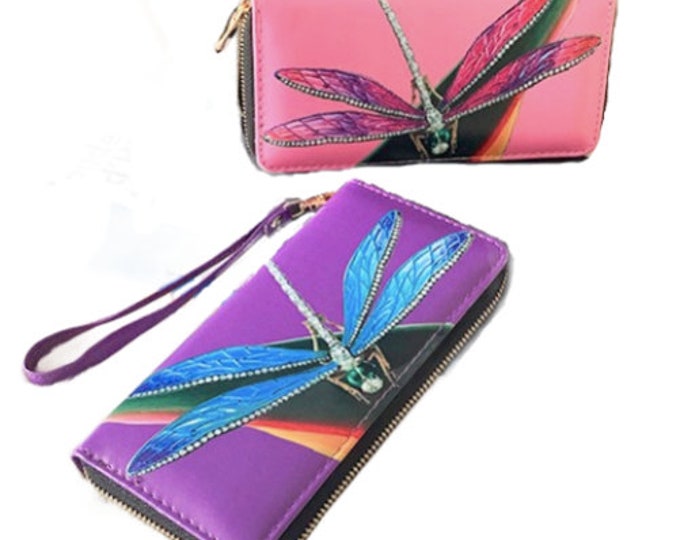 Dragonfly Clutch Wallet Wrist Strap Zippered Wristlet Designs