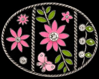 Flower Belt Buckle Hippie Butterfly Rhinestone Buckles