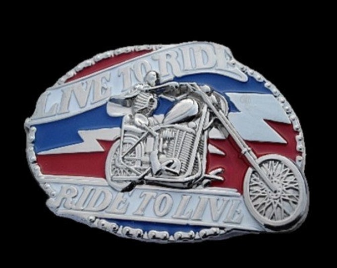 Live To Ride Ride To Live Belt Buckle Motorcycle Skeleton Biker's Buckles Belts