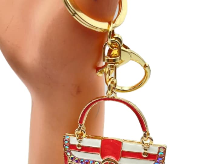 Women's Pink Rhinestone Key-chain Bling Key Rings Handbag Charm