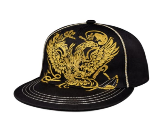 Black & Gold Double Eagle baseball Hat Embroidered Crown Design Cap