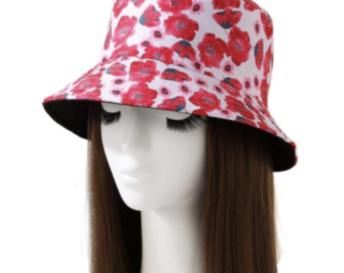 Red Poppy Flower Reversible Unisex women's Summer Bucket Hat