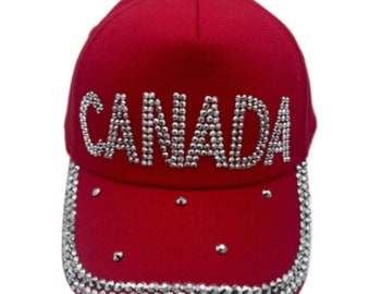 Red Canada Bling Rhinestone Women's Baseball Cap Outdoor Sun Hat
