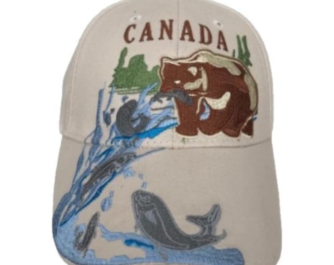Canada Bear Fishing Embroidered Baseball Ball Cap Hat