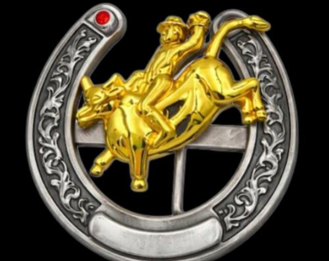 Western Cowboy Cowgirl Rodeo Horseshoe Bull Rider Belt Buckle