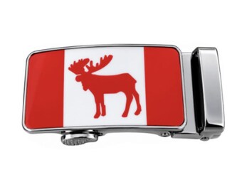 Canada Flag Moose Men's Belt Buckle Auto Sliding Self Locking Ratcheting Track