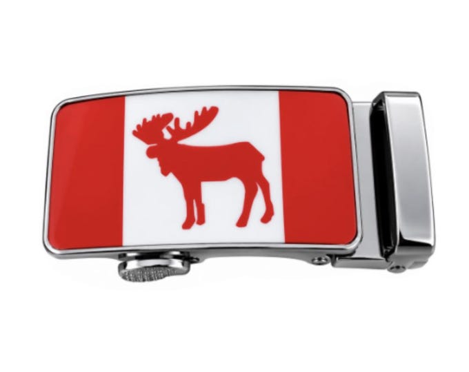 Canada Flag Moose Men's Belt Buckle Auto Sliding Self Locking Ratcheting Track