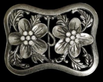 Flower Rhinestones Western Floral Cowgirl Belt Buckle