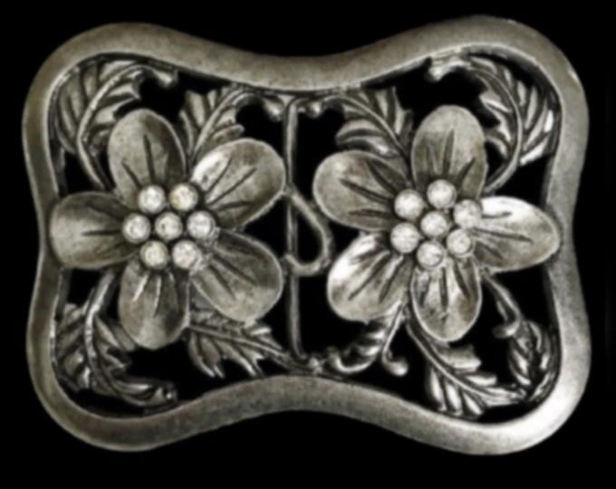 Flower Rhinestones Western Floral Cowgirl Belt Buckle