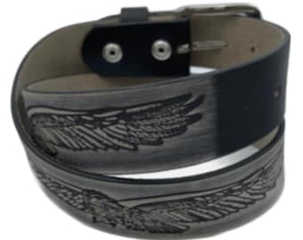 Eagle Embossed Western Genuine Leather Motorcycle Decorated Rodeo Cowboy Snap On Belts