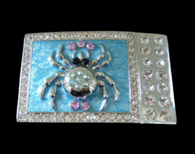 Spider Crystal Blue Rhinestone Spiders Insects Belt Buckle Buckles