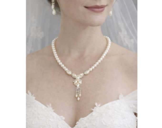 Bridal Women's Jewelry Faux Pearl Necklace Earrings Weddings Prom