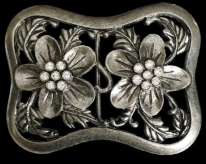 Flower Rhinestones Western Floral Cowgirl Belt Buckle