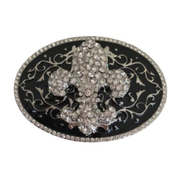 Rhinestone Fleur de Lys Belt Buckle Boucle de Ceinture