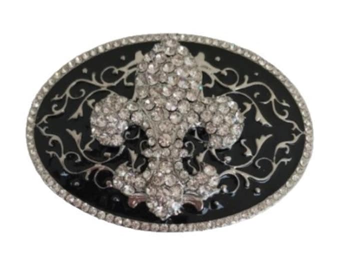 Rhinestone Fleur de Lys Belt Buckle Boucle de Ceinture