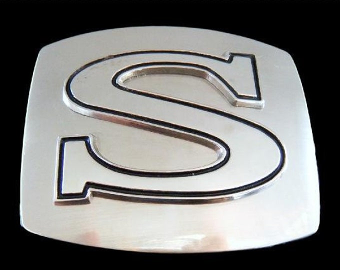 Initial S Letter Name Tag Monogram Chrome Belt Buckle Buckles