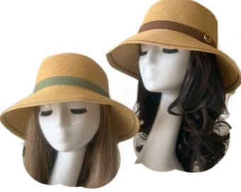Women's Beach Bucket Wide Brim Straw Hat Sun Protection Summer Caps Fashion