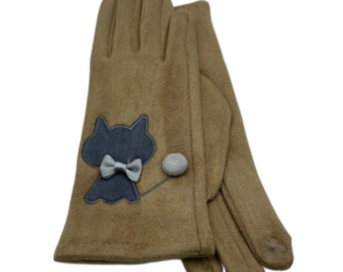 Women Winter Warm Fashion Gloves With Cat Dog