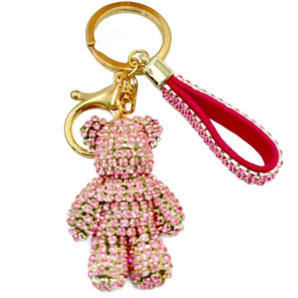 Pink Teddy Bear Crystal Rhinestone Keyring Keychain Handbag Bag Key Ring  Bling - Etsy