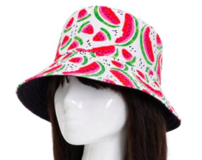 Bucket hat 100% cotton reversible watermelon design festival hat