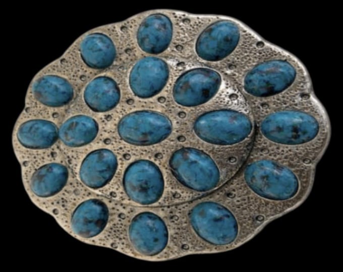 Silver Tone and Blue Stone Western Belt Buckle