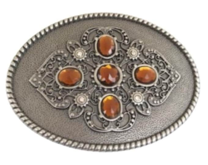 Belt Buckle Amber Color Stones Floral Cross Women's Belts Buckles Fashion