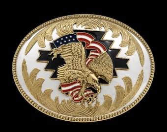 Belt Buckle Golden Eagle American Flag Bald Eagle's USA Big Western Belts Buckles