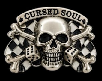 Belt Buckle Cursed Soul Skull Crossbones Checkers Dices Belts & Buckles