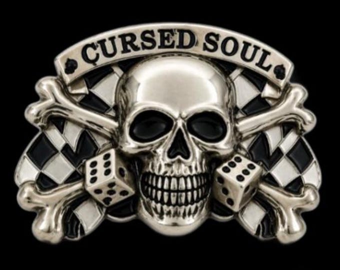 Belt Buckle Cursed Soul Skull Crossbones Checkers Dices Belts & Buckles