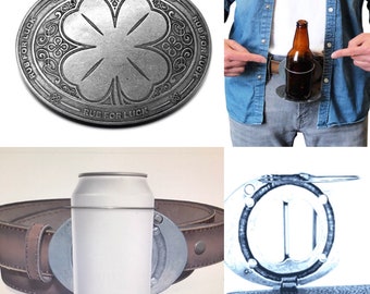 Belt Buckle Beer Bottle Holder Shamrock Four Clove Lucky Shamrocks Buckles Belts